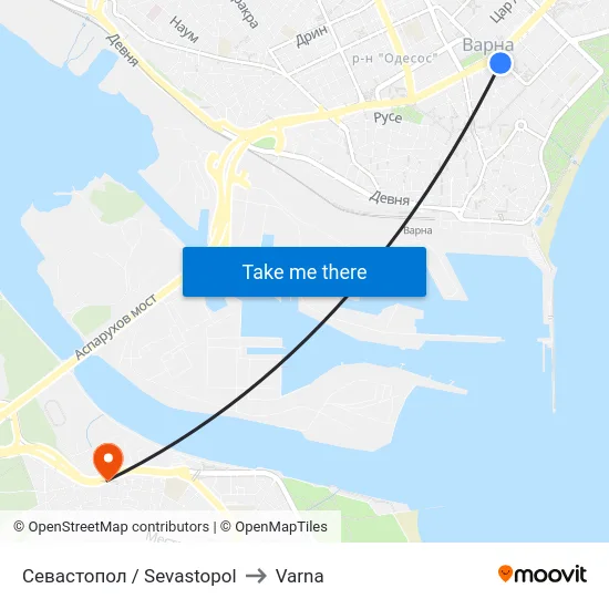 Севастопол / Sevastopol to Varna map