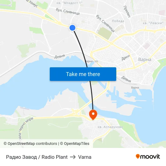 Радио Завод / Radio Plant to Varna map