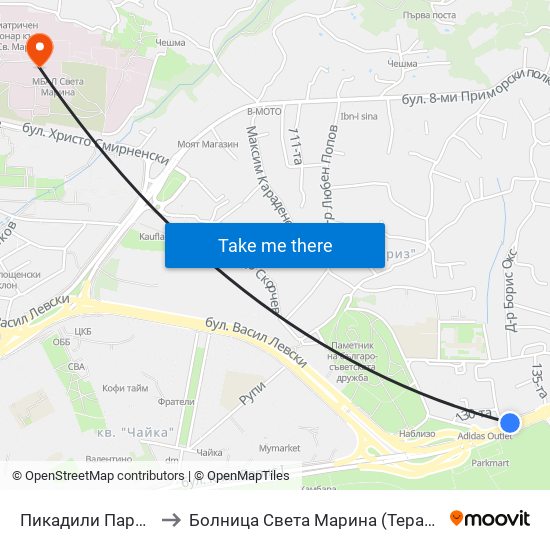 Пикадили Парк / Piccadilly Park to Болница Света Марина (Терапията) (МБАЛ Света Марина) map