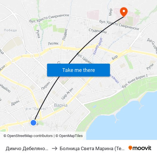 Димчо Дебелянов / Dimcho Debelyanov to Болница Света Марина (Терапията) (МБАЛ Света Марина) map