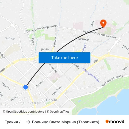 Тракия / Trakiya to Болница Света Марина (Терапията) (МБАЛ Света Марина) map