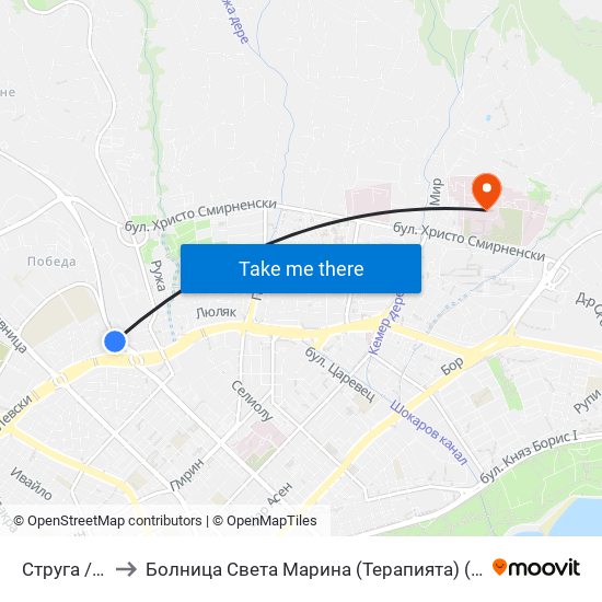 Струга / Struga to Болница Света Марина (Терапията) (МБАЛ Света Марина) map