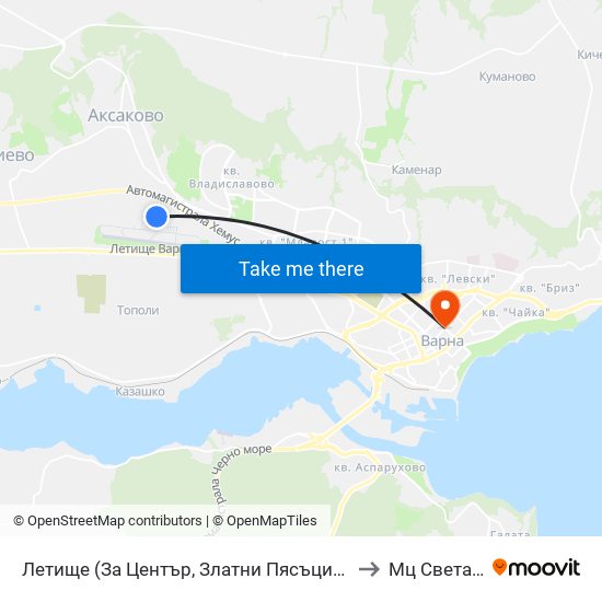Летище  (За Център, Златни Пясъци) / Airport  (For Center, Golden Sands) to Мц Света Анна 2001 map