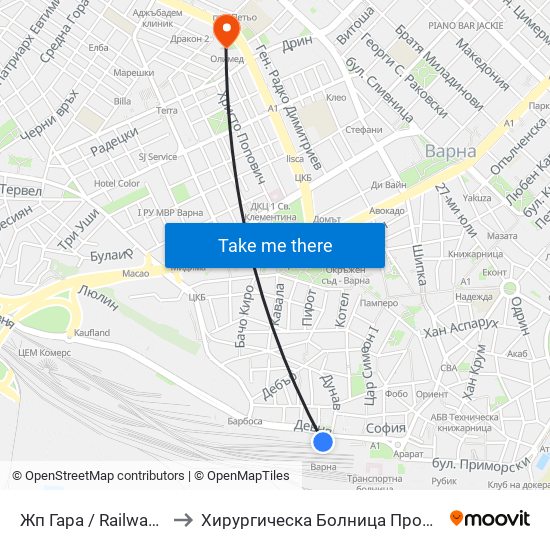 Жп Гара / Railway Station to Хирургическа Болница Проф. Темелков map