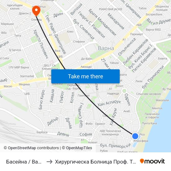 Басейна / Baseyna to Хирургическа Болница Проф. Темелков map