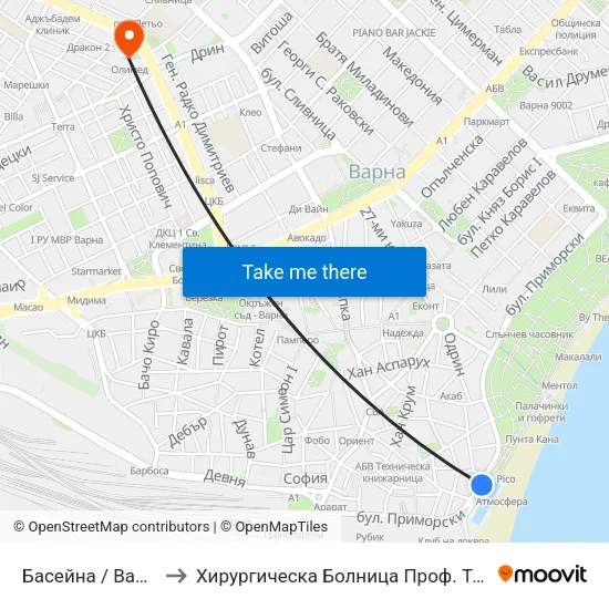 Басейна / Baseyna to Хирургическа Болница Проф. Темелков map