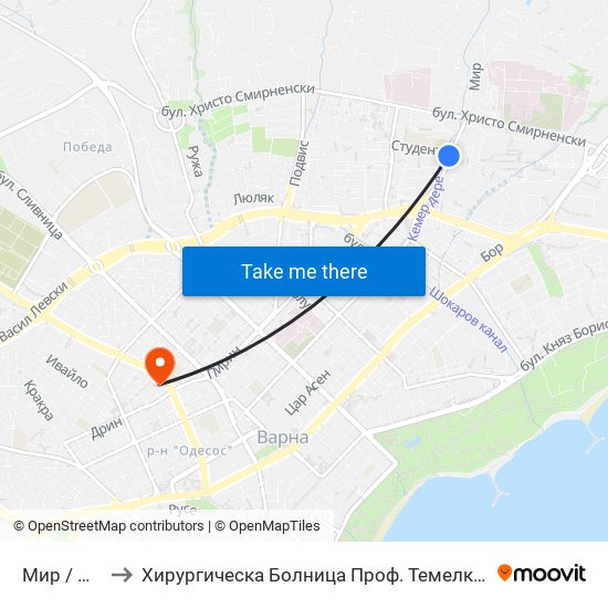 Мир / Mir to Хирургическа Болница Проф. Темелков map