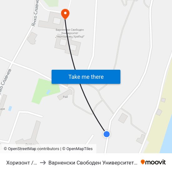 Хоризонт / Horizont to Варненски Свободен Университет „Черноризец Храбър“ map