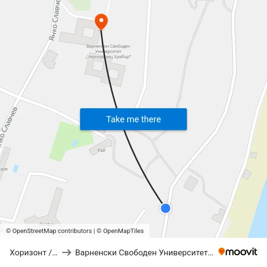 Хоризонт / Horizont to Варненски Свободен Университет „Черноризец Храбър“ map