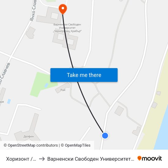 Хоризонт / Horizont to Варненски Свободен Университет „Черноризец Храбър“ map
