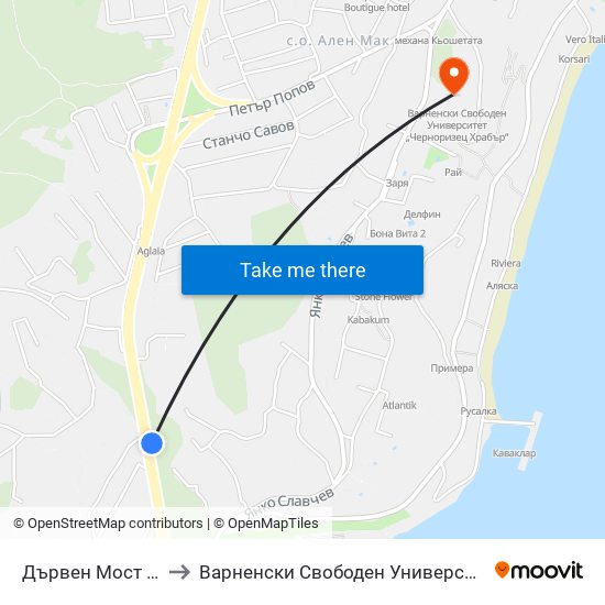 Дървен Мост / Darven Most to Варненски Свободен Университет „Черноризец Храбър“ map