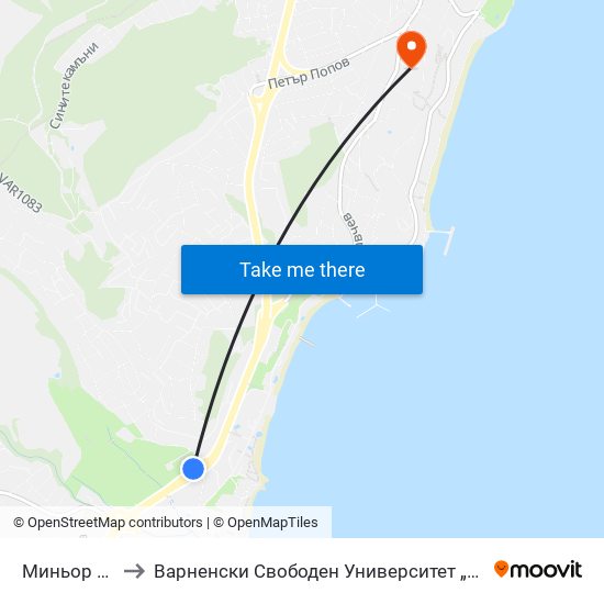 Миньор / Minior to Варненски Свободен Университет „Черноризец Храбър“ map