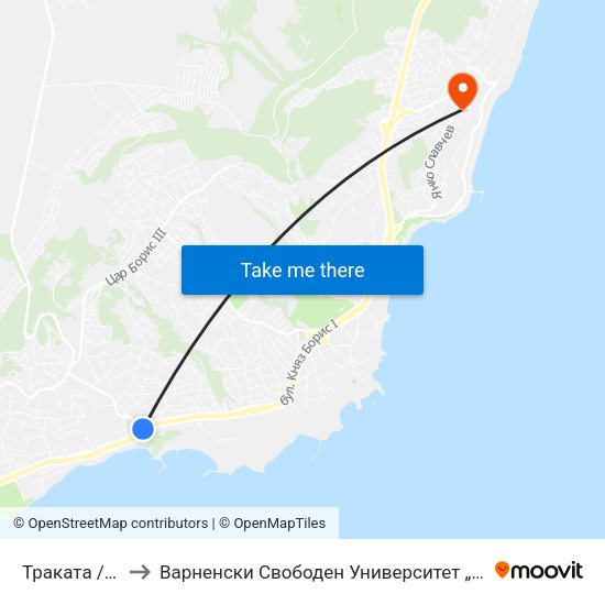 Траката / Trakata to Варненски Свободен Университет „Черноризец Храбър“ map