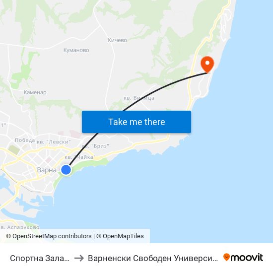 Спортна Зала / Sports Hall to Варненски Свободен Университет „Черноризец Храбър“ map