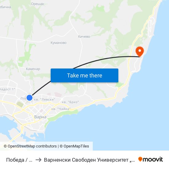 Победа / Pobeda to Варненски Свободен Университет „Черноризец Храбър“ map