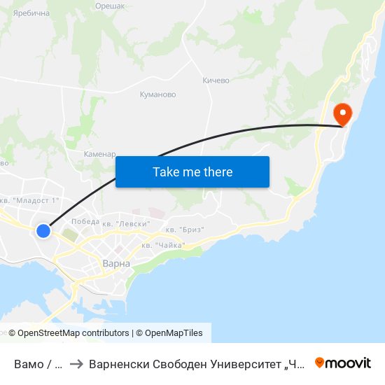 Вамо / Vamo to Варненски Свободен Университет „Черноризец Храбър“ map