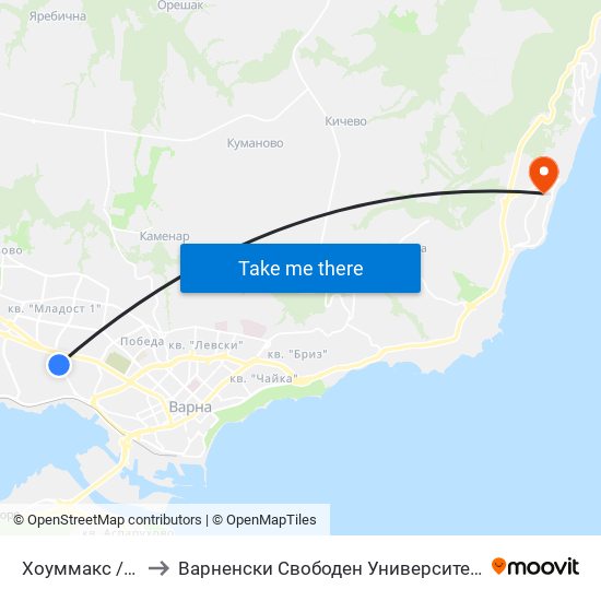 Хоуммакс / Homemax to Варненски Свободен Университет „Черноризец Храбър“ map