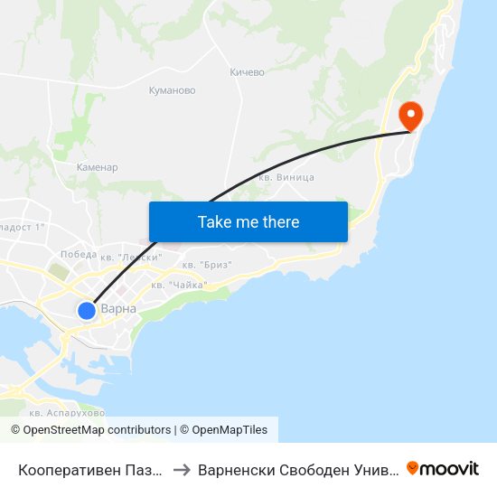 Кооперативен Пазар / Cooperative Market to Варненски Свободен Университет „Черноризец Храбър“ map