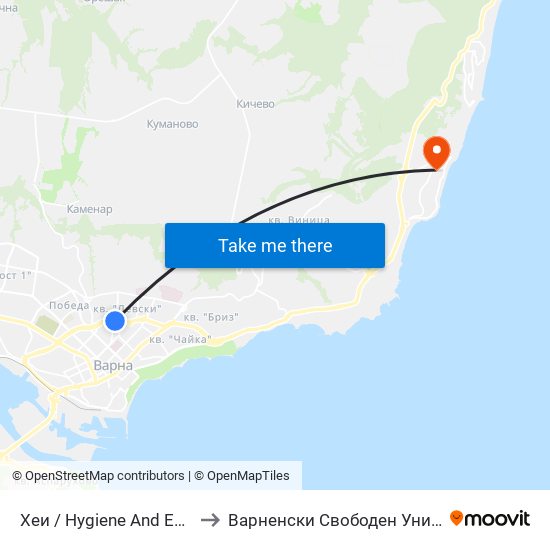 Хеи / Hygiene And Epidemiological Inspectorate to Варненски Свободен Университет „Черноризец Храбър“ map