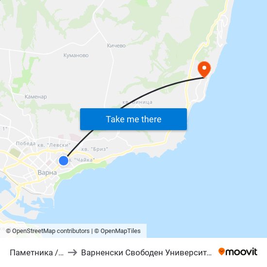 Паметника / Pametnika to Варненски Свободен Университет „Черноризец Храбър“ map