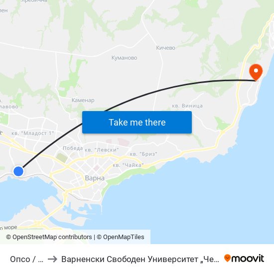 Опсо / Opso to Варненски Свободен Университет „Черноризец Храбър“ map