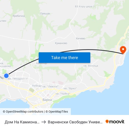 Дом На Камиона / Dom Na Kamiona to Варненски Свободен Университет „Черноризец Храбър“ map