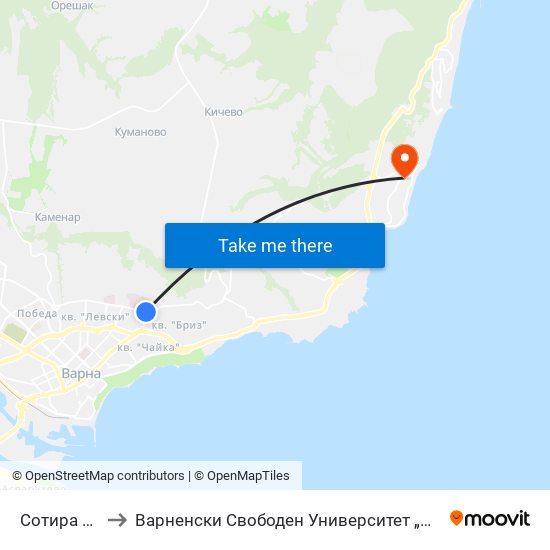 Сотира / Sotira to Варненски Свободен Университет „Черноризец Храбър“ map