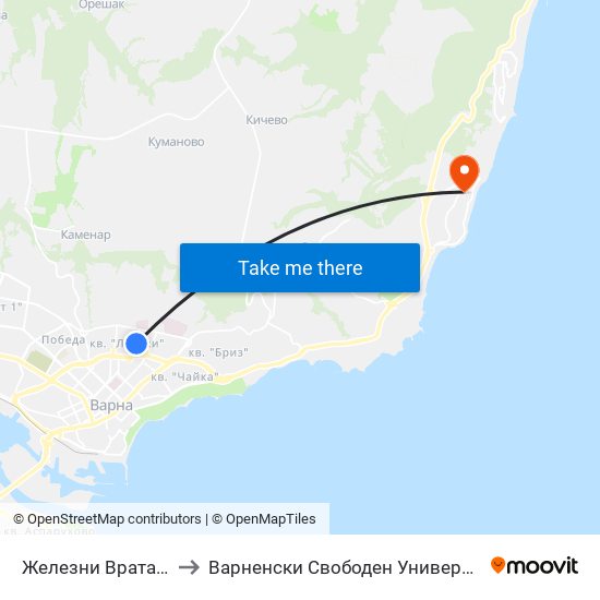Железни Врата / Zhelezni Vrata to Варненски Свободен Университет „Черноризец Храбър“ map