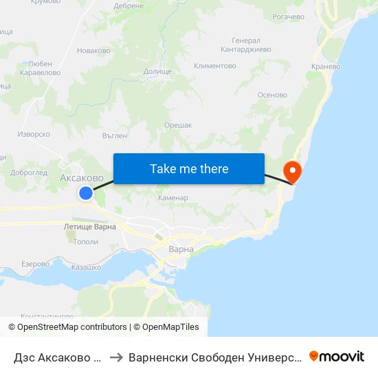 Дзс Аксаково / Dzs Aksakovo to Варненски Свободен Университет „Черноризец Храбър“ map
