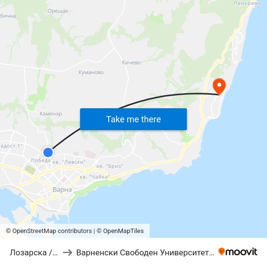 Лозарска / Lozarska to Варненски Свободен Университет „Черноризец Храбър“ map