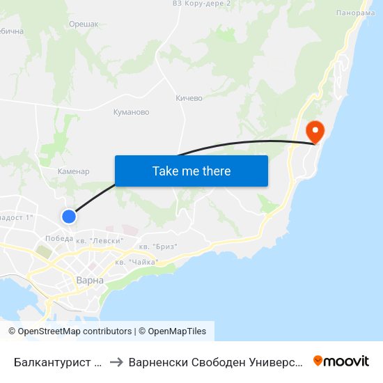 Балкантурист / Balkantourist to Варненски Свободен Университет „Черноризец Храбър“ map