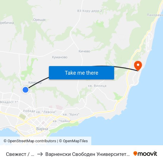 Свежест / Svezhest to Варненски Свободен Университет „Черноризец Храбър“ map