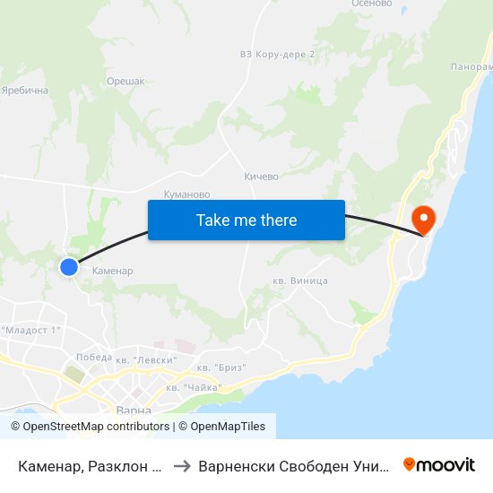 Каменар, Разклон / Fork Road For Kamenar to Варненски Свободен Университет „Черноризец Храбър“ map