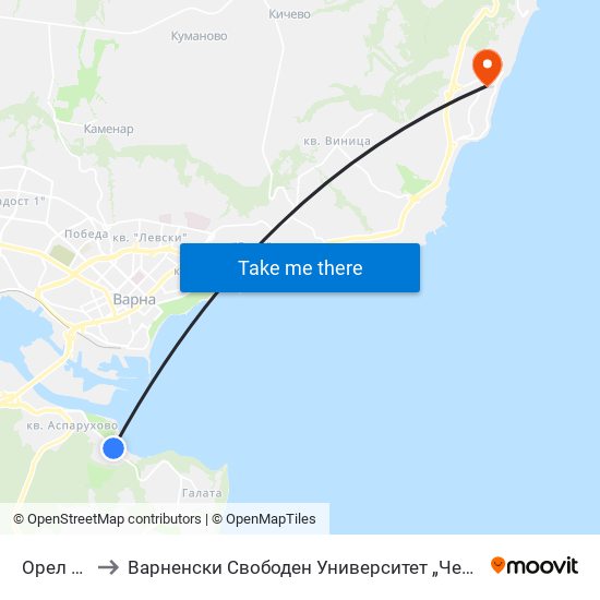 Орел / Orel to Варненски Свободен Университет „Черноризец Храбър“ map