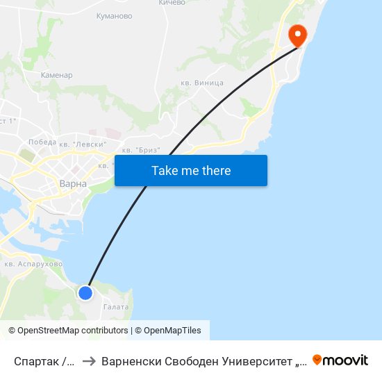 Спартак / Spartak to Варненски Свободен Университет „Черноризец Храбър“ map
