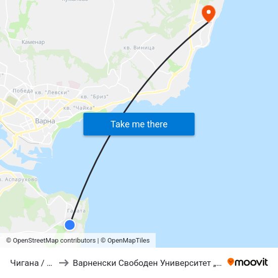 Чигана / Chigana to Варненски Свободен Университет „Черноризец Храбър“ map