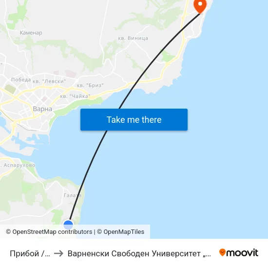 Прибой / Priboy to Варненски Свободен Университет „Черноризец Храбър“ map