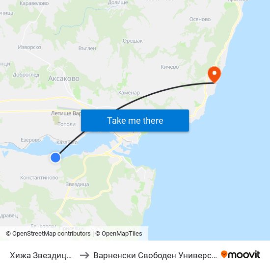 Хижа Звездица / Zvezditsa Hut to Варненски Свободен Университет „Черноризец Храбър“ map
