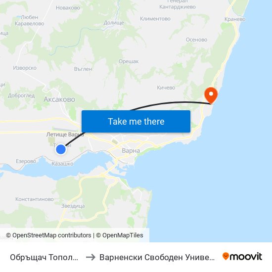 Обръщач Тополи / Topoli Turn Spot to Варненски Свободен Университет „Черноризец Храбър“ map