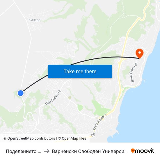 Поделението / Podelenieto to Варненски Свободен Университет „Черноризец Храбър“ map
