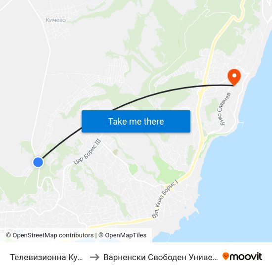 Телевизионна Кула / Television Tower to Варненски Свободен Университет „Черноризец Храбър“ map