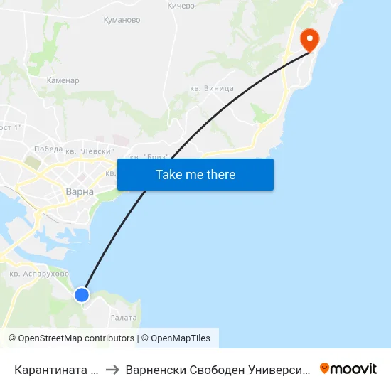 Карантината / Karantinata to Варненски Свободен Университет „Черноризец Храбър“ map