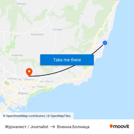 Журналист / Journalist to Военна Болница map
