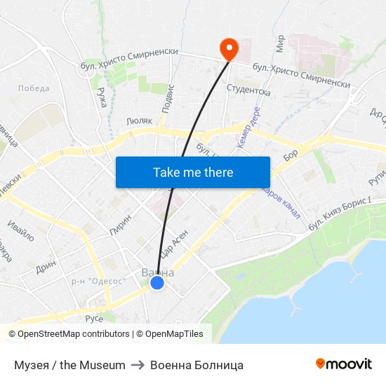 Музея / the Museum to Военна Болница map