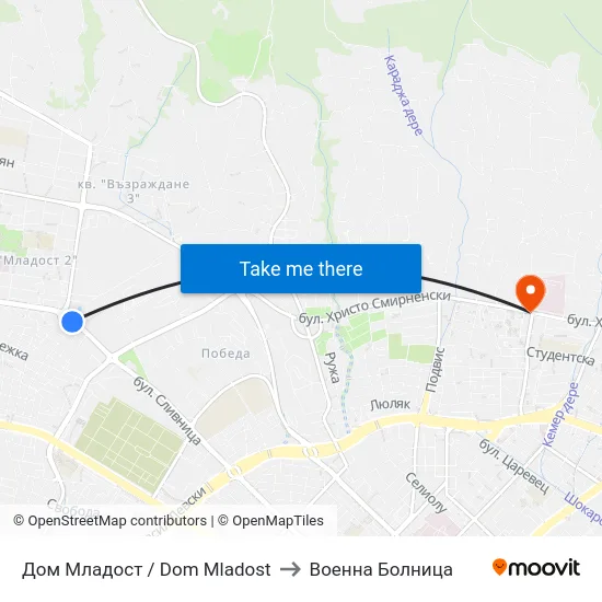 Дом Младост / Dom Mladost to Военна Болница map