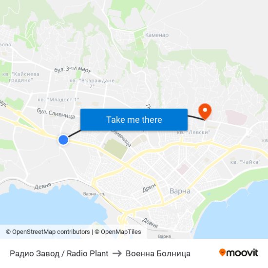 Радио Завод / Radio Plant to Военна Болница map