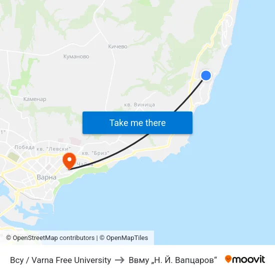 Всу / Varna Free University to Ввму „Н. Й. Вапцаров“ map