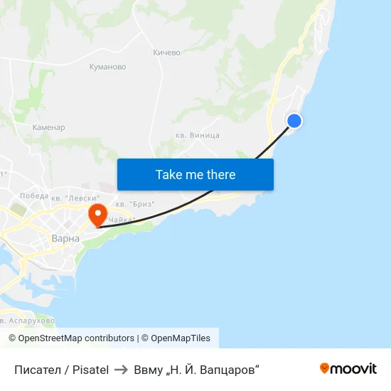 Писател / Pisatel to Ввму „Н. Й. Вапцаров“ map