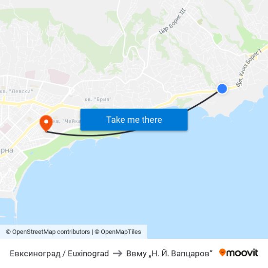 Евксиноград / Euxinograd to Ввму „Н. Й. Вапцаров“ map