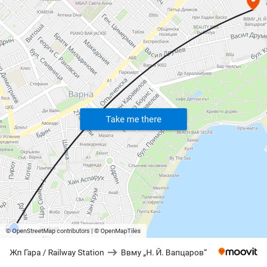 Жп Гара / Railway Station to Ввму „Н. Й. Вапцаров“ map